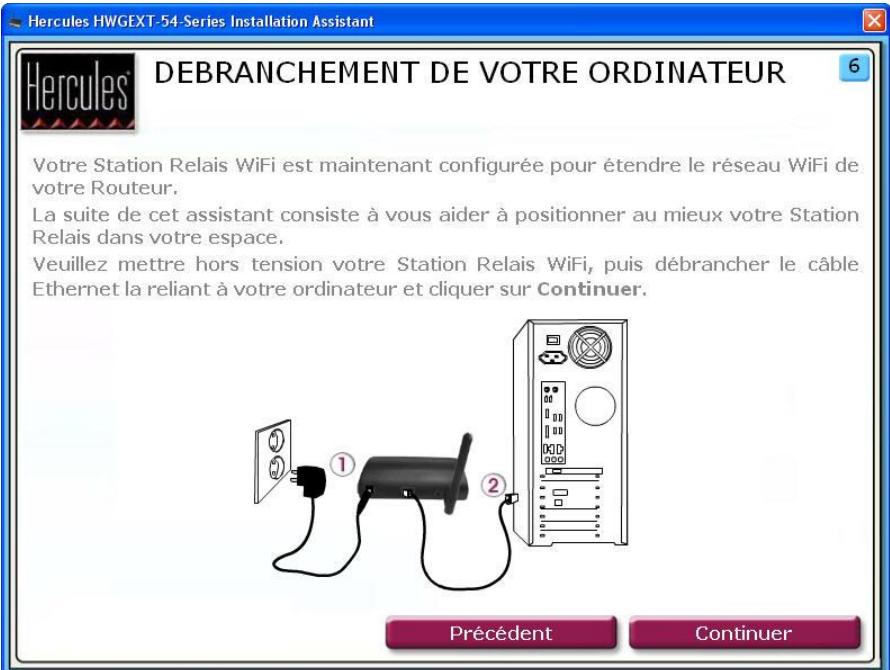 HERCULES HWGEXT-54 - Etape 6: DEBRANCHEMENT DE VOTRE ORDINATEUR (mode Relais WiFi) - 1