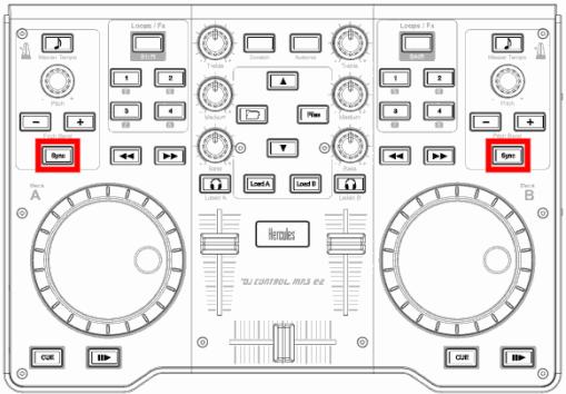 HERCULES VIRTUALDJ DJC MP3 E2 - a) Bouton Sync de la console DJ Control MP3 e2 (= Beatmatch) - 1