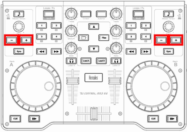 HERCULES VIRTUALDJ DJC MP3 E2 - c) Boutons Pitch Bend (« Pitch Bend - » et « Pitch Bend + ») - 1