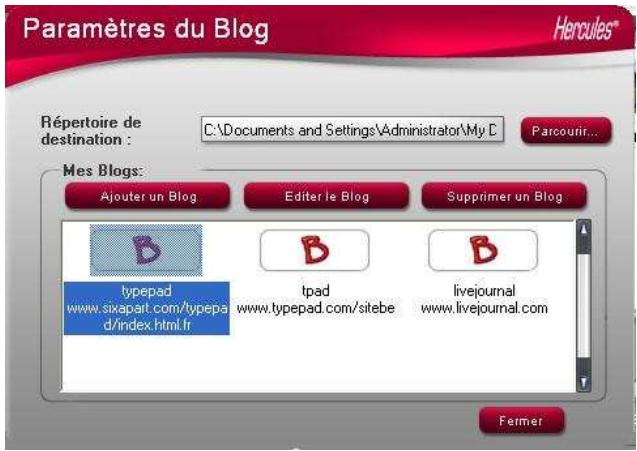 HERCULES DUALPIX HD - Editor les paramètres d'un blog dans Webcam Station Evolution - 2