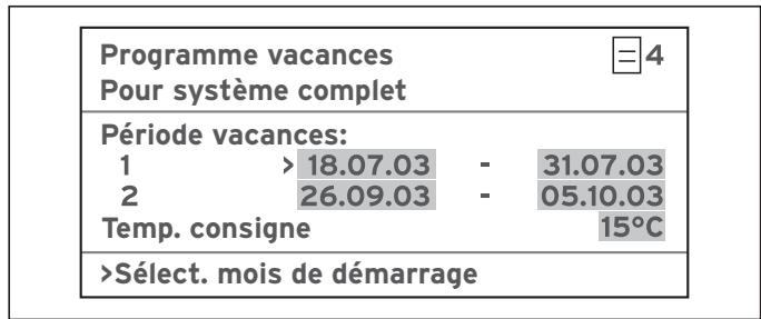 VAILLANT VRS 620 - Réglage des périodes de vacances - 2