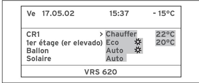 VAILLANT VRS 620 - Modification du type de fonctionnement et de la température ambiente de consigne - 1