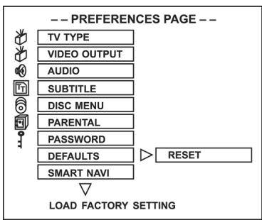 CLATRONIC DVD 592 - Selecteren van de DEFAULTS-functie (nulinstelling) - 1