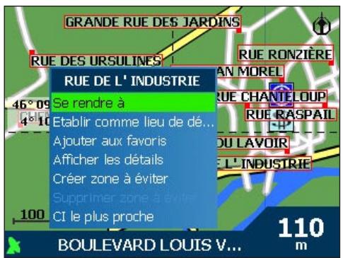 NAVMAN ICN600 - Menu contextuel de l'écran-carte - 1