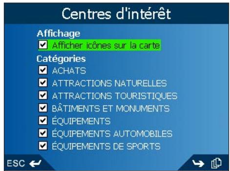 NAVMAN ICN600 - Paramètres des centres d'intérêt (CI) - 1