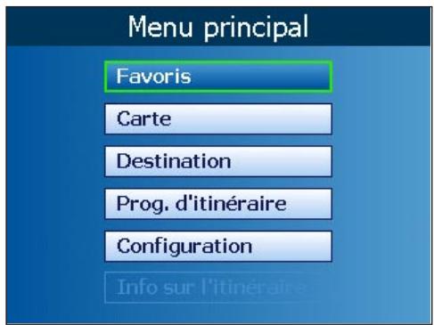 NAVMAN ICN600 - Ecran du menu principal - 1