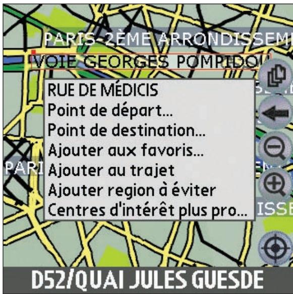 NAVMAN PALM - Menu contextuel de l'écran-carte - 1