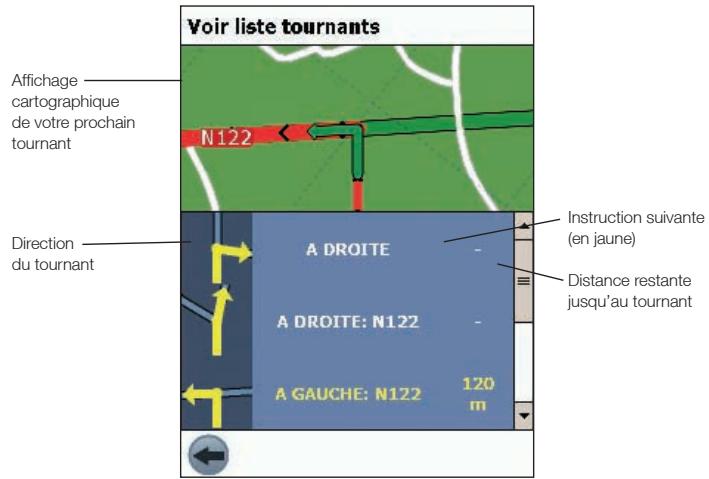 NAVMAN SPIN 100 - Ecran Voir liste tournants - 1