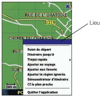 NAVMAN SPIN 100 - Menu contextuel de l'écran Carte - 1