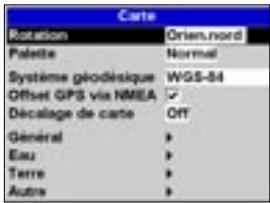 NAVMAN 8120 - Options du menu Paramétrage - 2