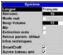 NAVMAN 8120 - Options du menu Paramétrage - 1