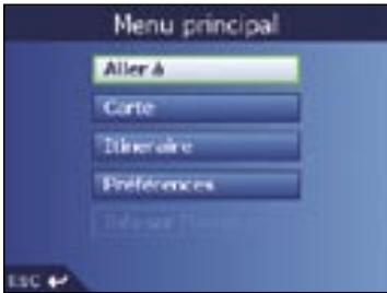 NAVMAN ICN 530 - Ecran Menu principal - 1