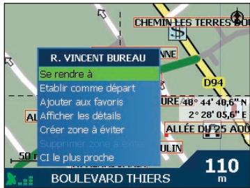 NAVMAN ICN510 - Menu contextuel de l'écran carte en 2D - 1