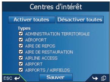NAVMAN ICN520 - Preférences de la carte — Centres d'intérêt (CI) - 1