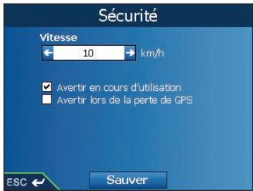 NAVMAN ICN520 - Préférences d'alarmes - Vitesse et signaux GPS - 1