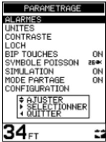 NAVMAN FISH 4430 - Menu PARAMETRAGE - 1