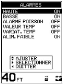 NAVMAN FISH 4430 - 4-1 Menu alarmes - 1