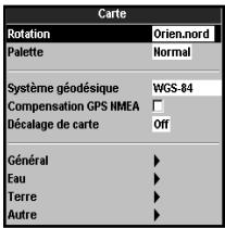 NAVMAN TRACKFISH 6500 - Options du menu Paramétrage - 2