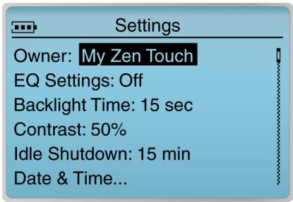 CREATIVE ZEN TOUCH 40GB - Pour acceder à l'écran Paramètres : - 1