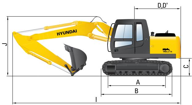 HYUNDAI R140LC-7A - Dimensions R140LC-7A Flèche réglable - 1