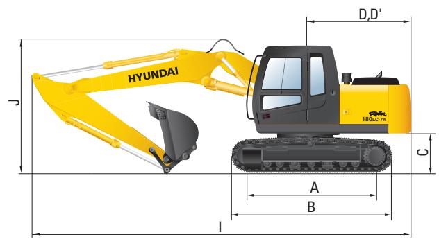 HYUNDAI R180LC-7A - Dimensions et rayon d'action - 2