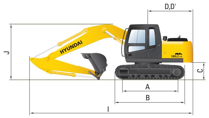 HYUNDAI R180LC-7A - Dimensions et rayon d'action - 2