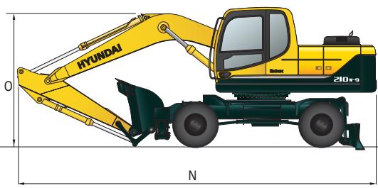HYUNDAI R210W-9 - Dimensions et rayons d'action - 2