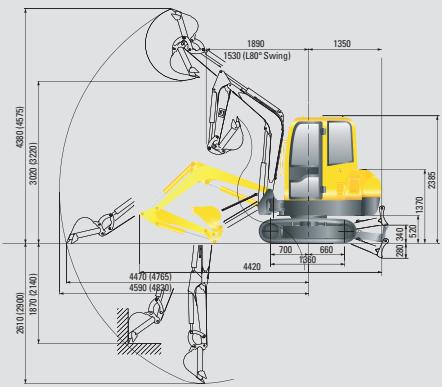 HYUNDAI R28-7 - Dimensions et rayon d'action - 3