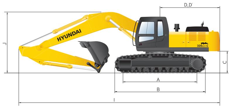 HYUNDAI R320LC-7A - Dimensions et Rayons d'action - 2