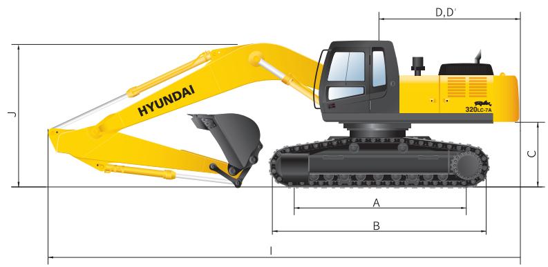 HYUNDAI R320LC-7A - Dimensions R320LC-7A Chassis haut - 1
