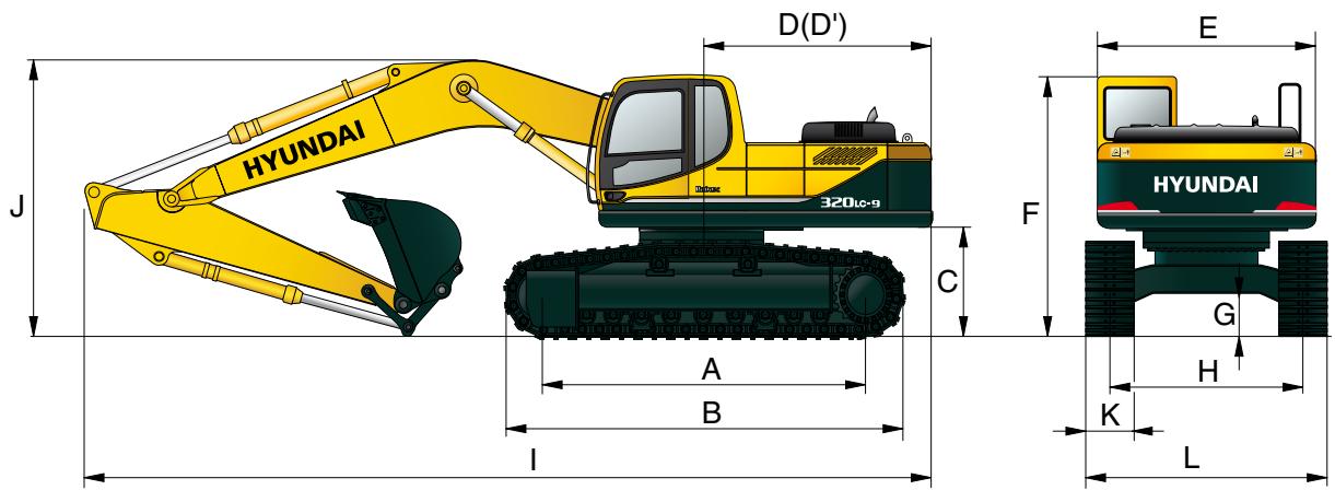 HYUNDAI R320LC-9 - DIMENSIONS R320LC-9 CHASSIS HAUT - 1