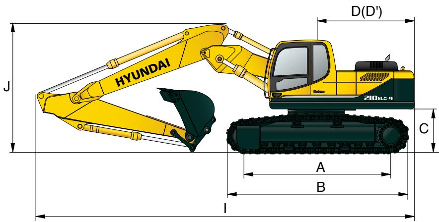 HYUNDAI R210NLC-9 - Dimensions et Rayons d'action - 1