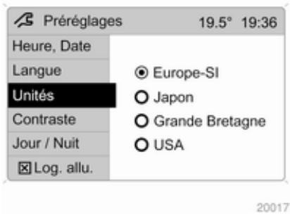 OPEL ZAFIRA II - Réglage des unités de mesure - 1