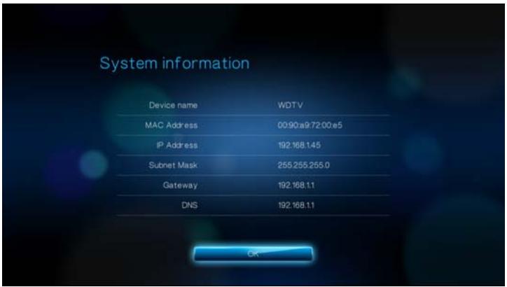 WESTERN DIGITAL TV LIVE - System Information (Informations système) - 1