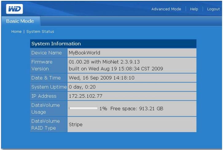 WESTERN DIGITAL MY BOOK WORLD EDITION - System Status (État du système) - 2