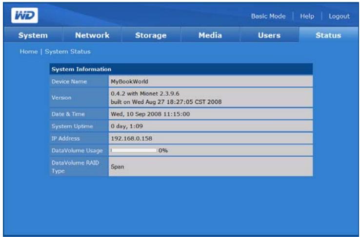 WESTERN DIGITAL WORLD EDITION II - System Status (État du système) - 2