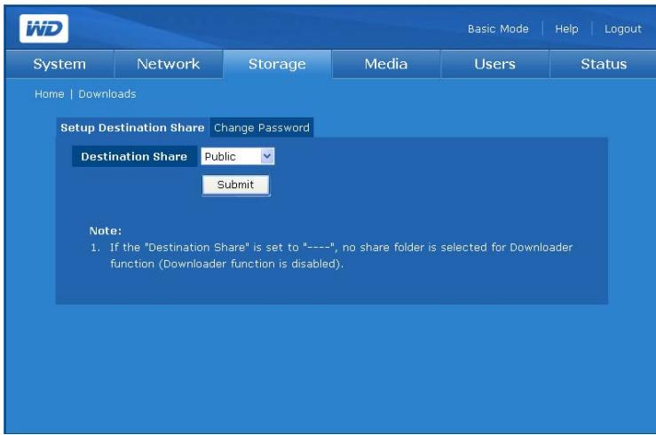 WESTERN DIGITAL WORLD EDITION II - Pour définiir le nom de partage de destination pour Downloader : - 1