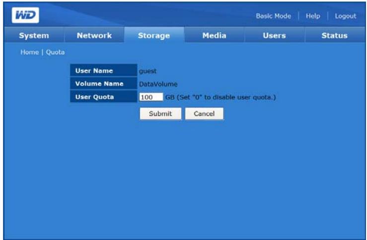 WESTERN DIGITAL WORLD EDITION II - Pour modifier le quota d'un utiliser : - 1