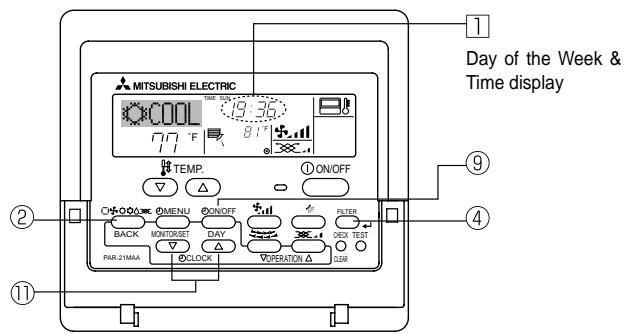 MITSUBISHI PKFY-NHMU-E - Setting the Day of the Week and Time - 1