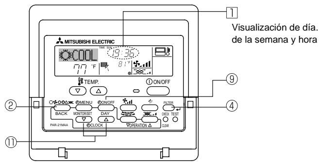 MITSUBISHI PKFY-NHMU-E - Configuración de día de la hora y hora - 1