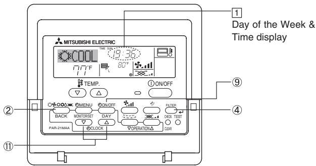 MITSUBISHI PLA-A.BA - Setting the Day of the Week and Time - 1