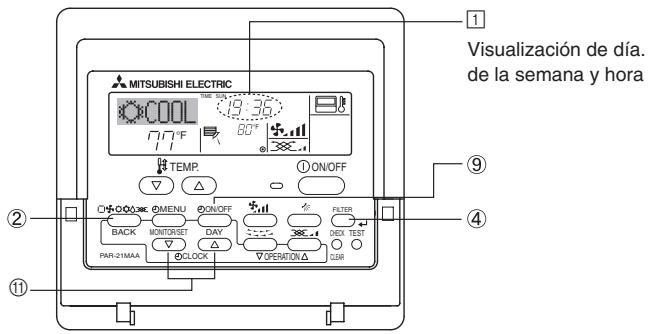 MITSUBISHI PLFY-P-NBMU-E - Configuración de día de la hora y hora - 1