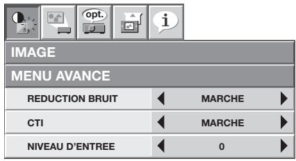 IMAGE MENU AVANCE REDUCTION BRUIT ◀ MARCHE ▶ CTI ◀ MARCHE ▶ NIVEAU D'ENTREE ◀ 0 ▶
