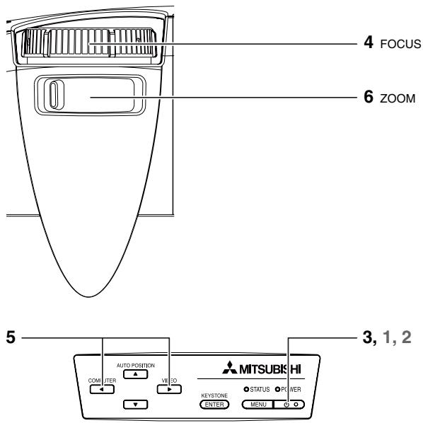 4 FOCUS 6 ZOOM 5 3, 1, 2 AUTO POSITION COMITER VEI TO KEYSTONE ENTER MITSUBISHI STATUS POWER MENU