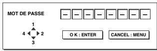 MOT DE PASSE 1 4 2 3 O K : ENTER CANCEL : MENU