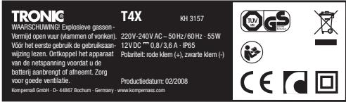 TRONIC KH 3157 AUTOMATIC CAR BATTERY CHARGING STATION T4X - - Beschrijving van onderdelen - 1