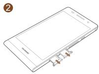 HUAWEI ASCEND P6 - Colocar os cartões micro-SIM e microSD - 2