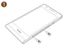 HUAWEI ASCEND P6 - Colocar os cartões micro-SIM e microSD - 1