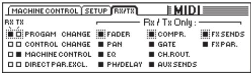 BEHRINGER DDX 3216 - Page RX/TX du menu MIDI - 1