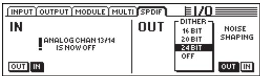 BEHRINGER DDX 3216 - Page S/PDIF du menu I/O - 1